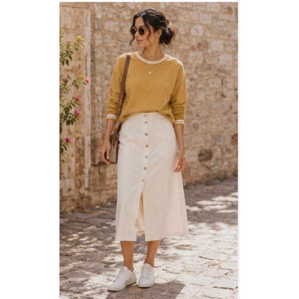 Madewell MWL Betterterry Tipped Crewneck Sweatshirt Mustard Yellow Pullover XS